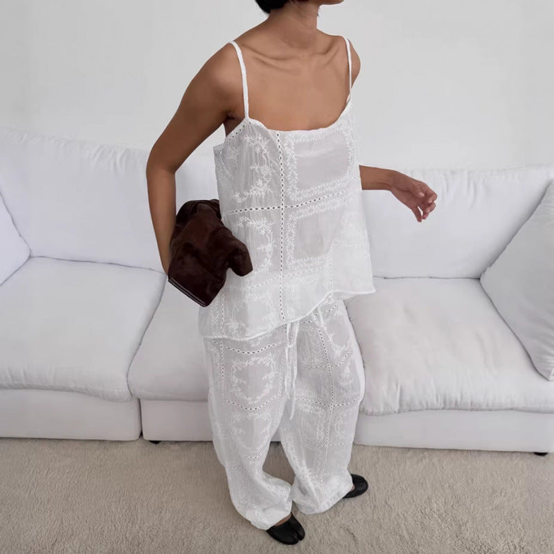 Women's Airy Lounge Set with Romantic Embroidery