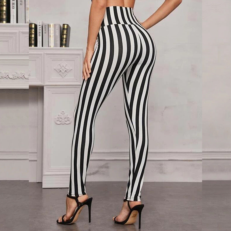 Women's High-Waisted Leggings with Graphic Stripe Pattern
