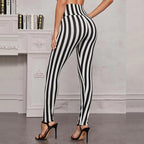 Women's High-Waisted Leggings with Graphic Stripe Pattern