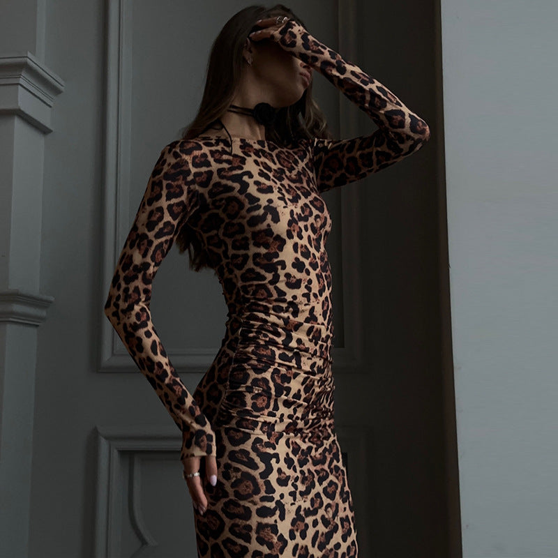 Women's Linen Shirt with Leopard Print and Long Sleeves