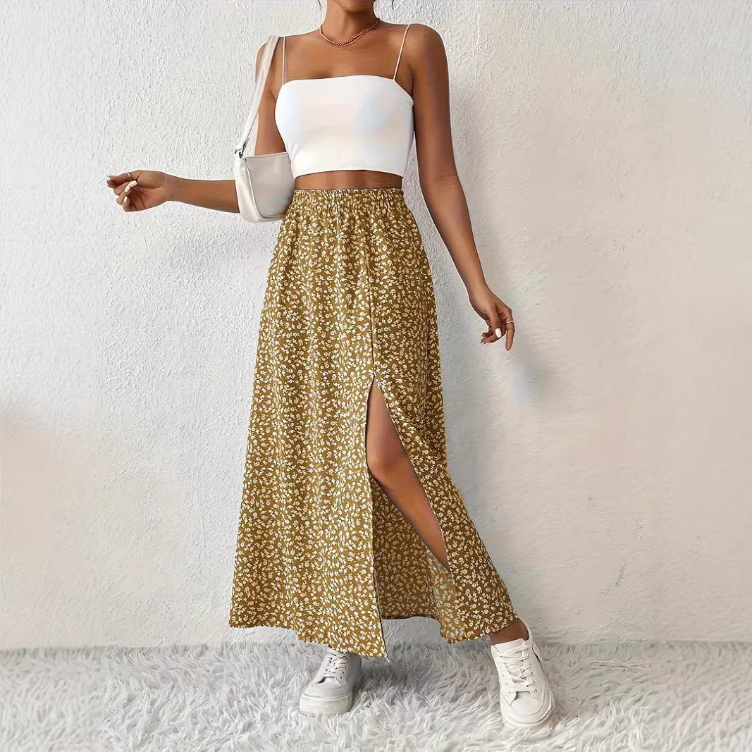 Women's Floral Maxi Skirt with Slit