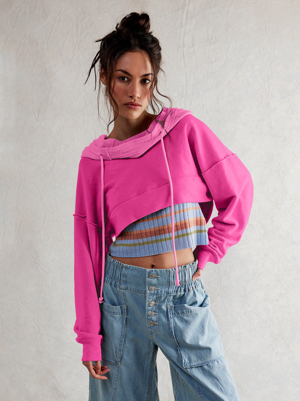 Cropped Sweatshirt with Kangaroo Pocket