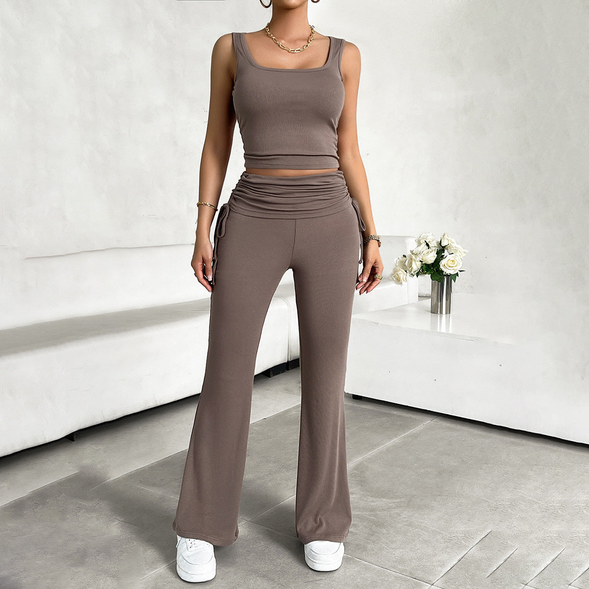 Women's Functional Sleeveless Top and Flowing Pants Set