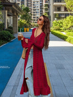 Women's Large Knit Cardigan with Open Mesh Structure and Wide Sleeves