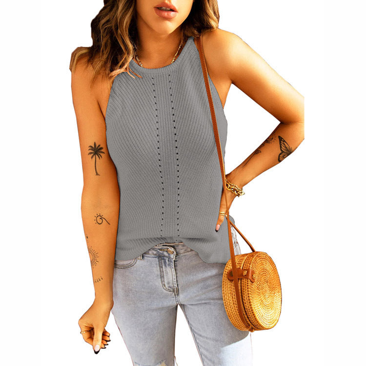 Women's Sleeveless Ribbed Knit Top with Cutout Detail