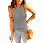 Women's Sleeveless Ribbed Knit Top with Cutout Detail
