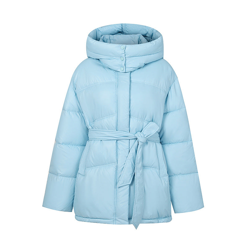 Women's Fashionable Padded Winter Coat with Belt and Hood