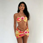 Women's Bandeau Bikini with Floral Wrap Skirt