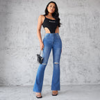 Women's Flared Jeans with Distressed Details