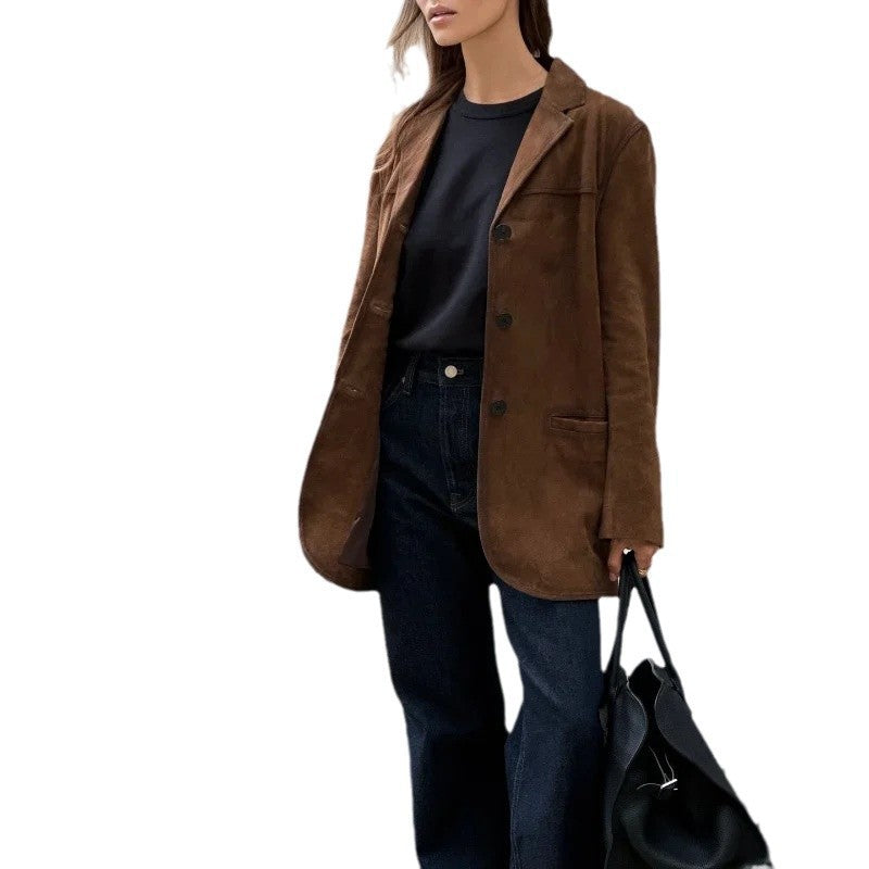 Women's Suede Blazer with Pockets