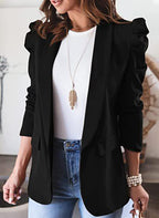 Women's Elegantly Cut Blazer Jacket with Puff Sleeves and Stylish Pockets