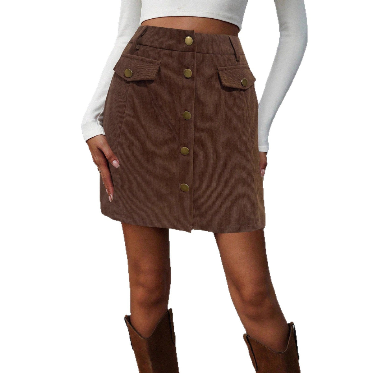 Women's Fashionable Corduroy Skirt with Practical Pockets