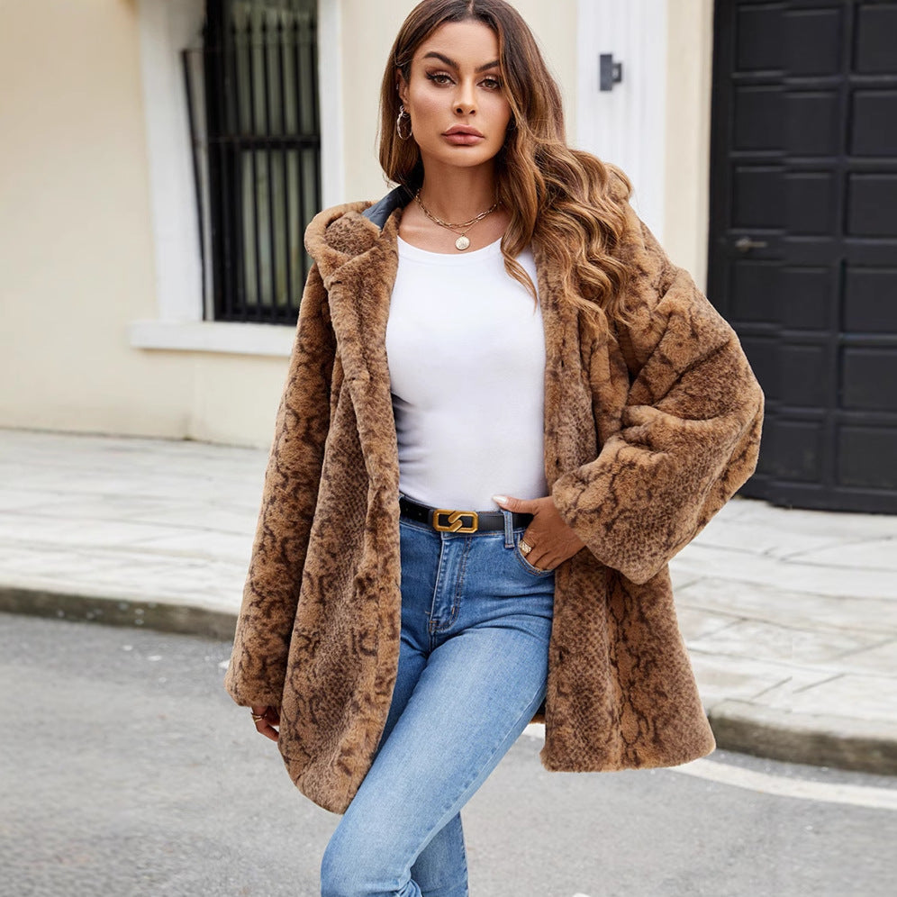 Women's Luxury Faux Fur Coat with Hood