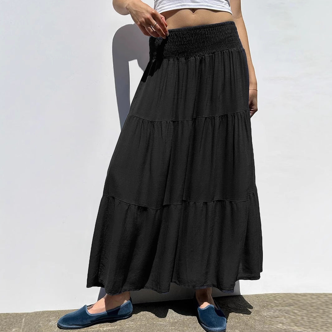 Women's Voluminous Maxi Skirt with Elastic Waistband