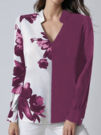 Women's Blouse with Unique Floral Pattern and Elegant V-Neck