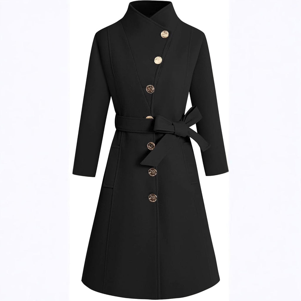 Women's Elegant Wrap Coat with Unique Collar and Belt
