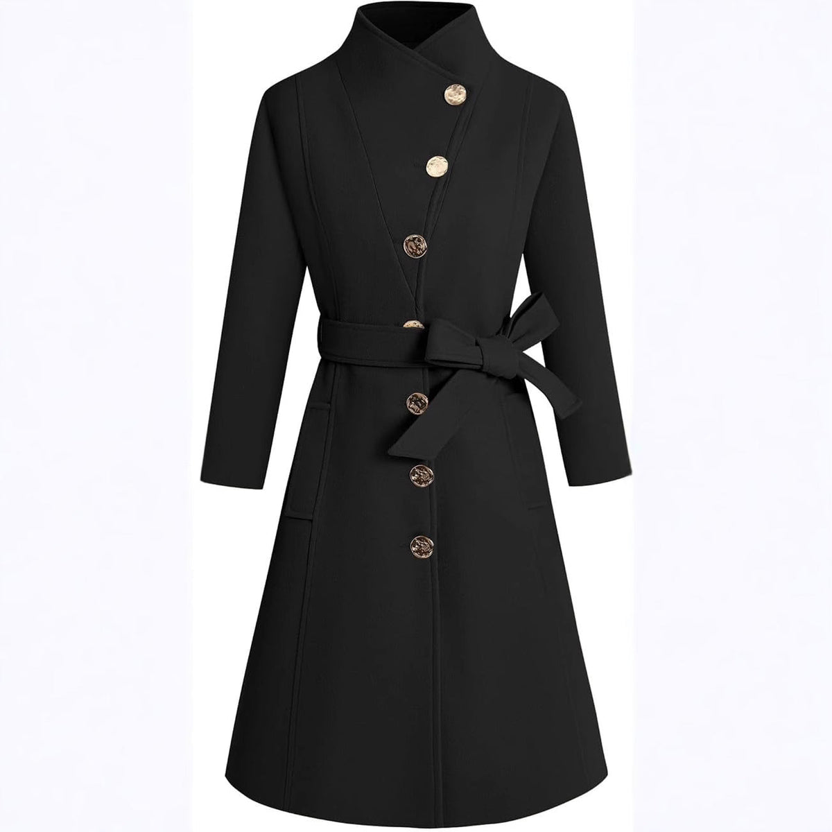 Women's Elegant Wrap Coat with Unique Collar and Belt