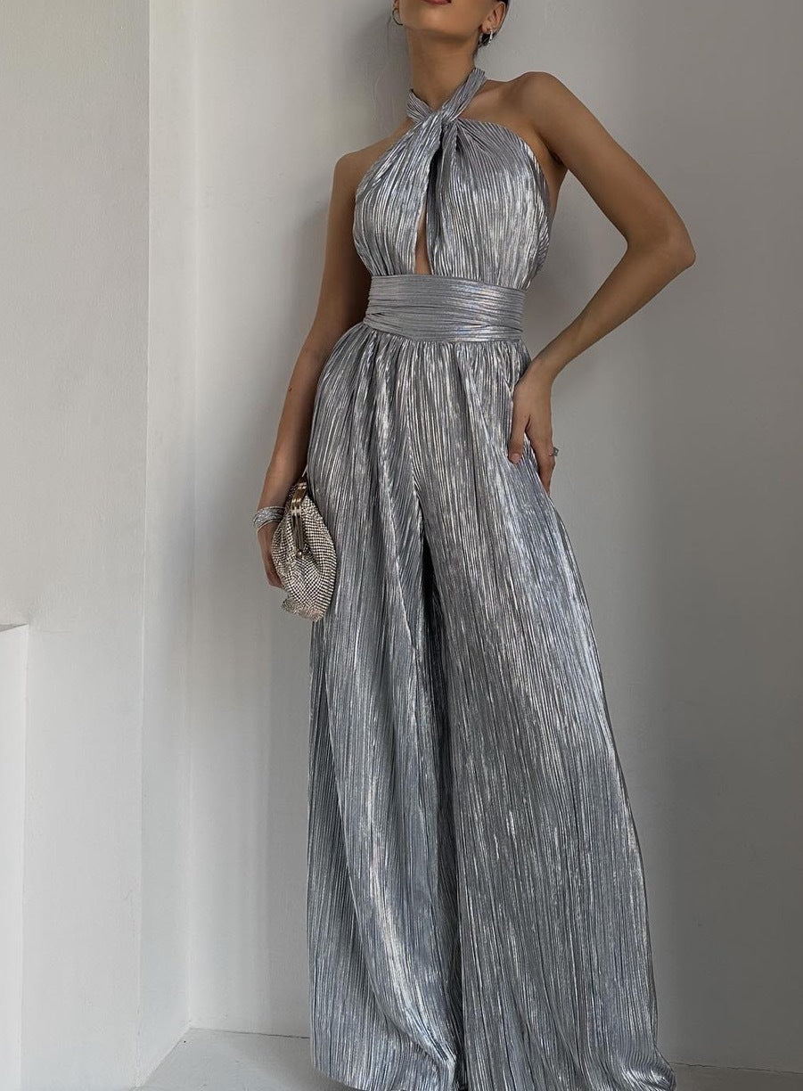 Women's Jumpsuit with Elegant Wrap Design and Pleats