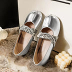 Women's Ballet Flats with Decorative Strap and Elegant Shine