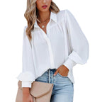 Women's Blouse with Feminine Ruffle Details and Loose Sleeves