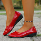 Women's Ballet Flats with Elegant High-Gloss Leather Upper and Ergonomic Outsole