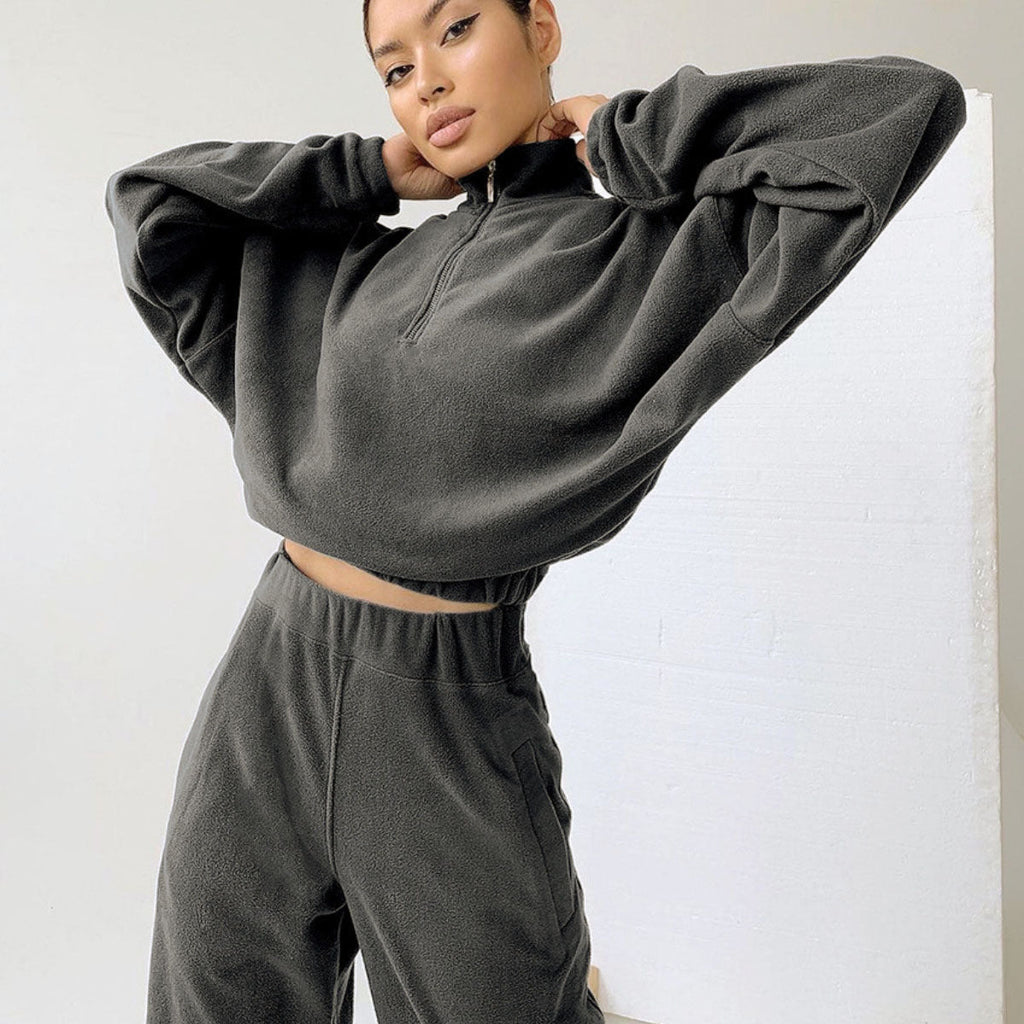 Women's Cropped Thermo-Fleece Set with Half-Zip