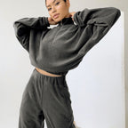 Women's Cropped Thermo-Fleece Set with Half-Zip