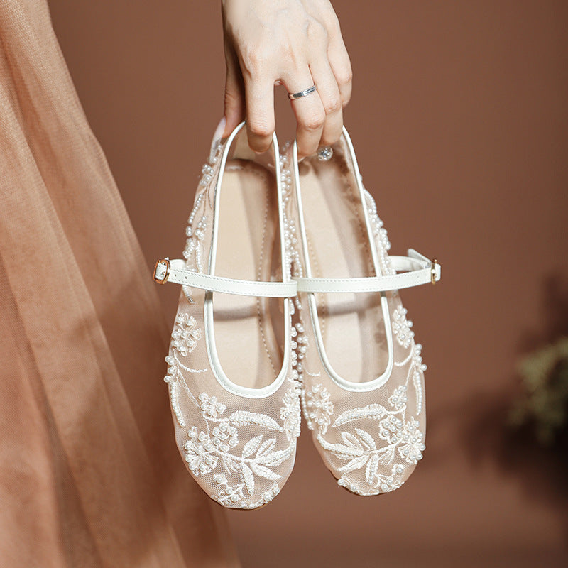 Women's Ballet Flats with Floral Embroidery