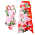 Women's Swimsuit Set with Floral Wrap Skirt and Modern Ruffle Design