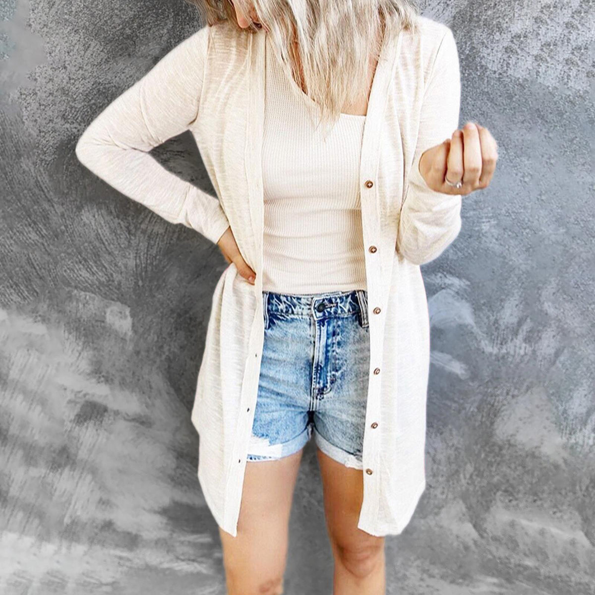 Women's Longline Cardigan with Full Button Closure
