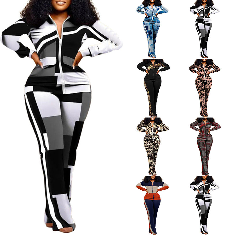 Denim-Style Tracksuit Set with Zipper