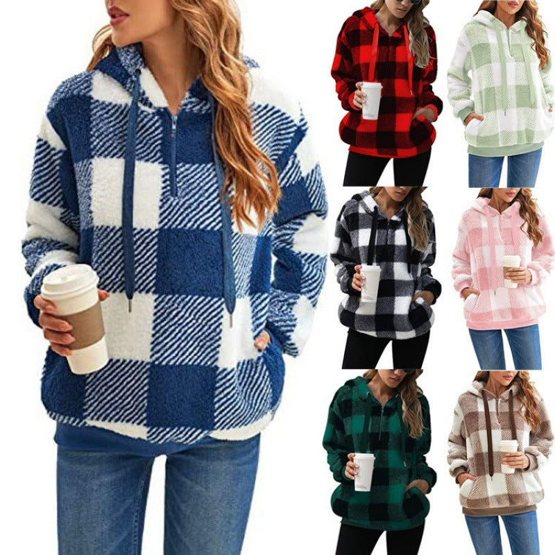 Women's Cozy Plaid Coat with High Collar