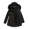 Women's Insulated Parka with Detachable Faux Fur Collar and Adjustable Waist