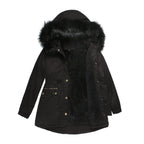 Women's Insulated Parka with Detachable Faux Fur Collar and Adjustable Waist