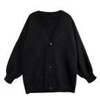 Women's Fluffy Knit Cardigan with Voluminous Sleeves and Button Details