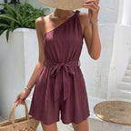 Women's One-Shoulder Jumpsuit with Fitted Belt and Flowing Cut