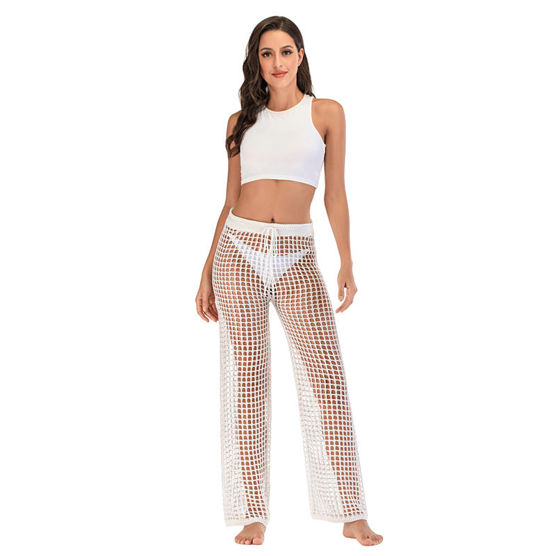 Women's High-Waist Crochet Beach Pants with Wide Leg