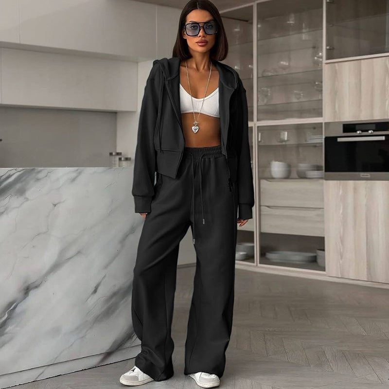 Cropped Hoodie and Wide-Leg Jogger Set