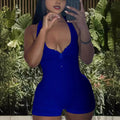 Women's Jumpsuit with Deep V-Neck and Zipper