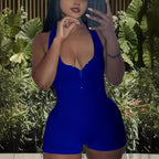 Women's Jumpsuit with Deep V-Neck and Zipper