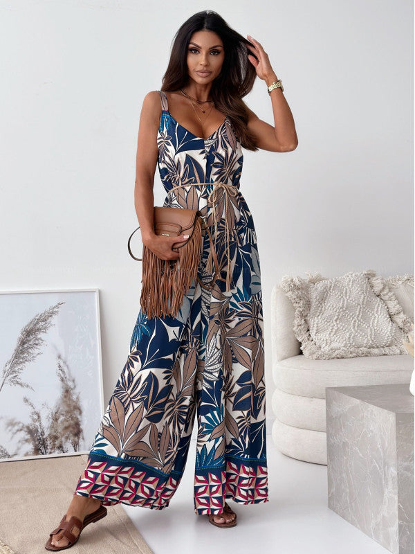 Women's Floral Jumpsuit with Wide Legs