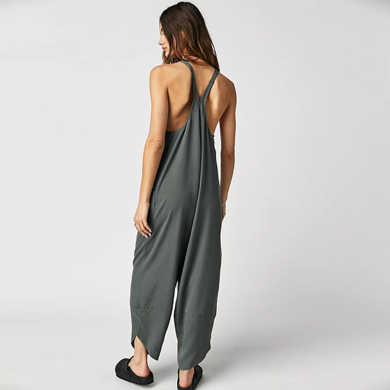 Women's Casual Wide-Leg Jumpsuit with Side Pockets