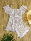 Women's Swimsuit Set with Ruffles and Plaid Pattern