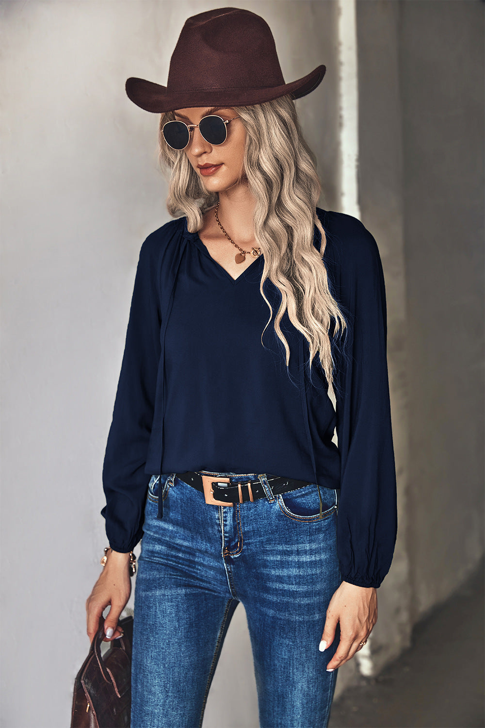 Women's Blouse with Elegant Ruffles and V-Neck