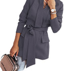 Women's Elegant Tailored Blazer with Belt and Pockets