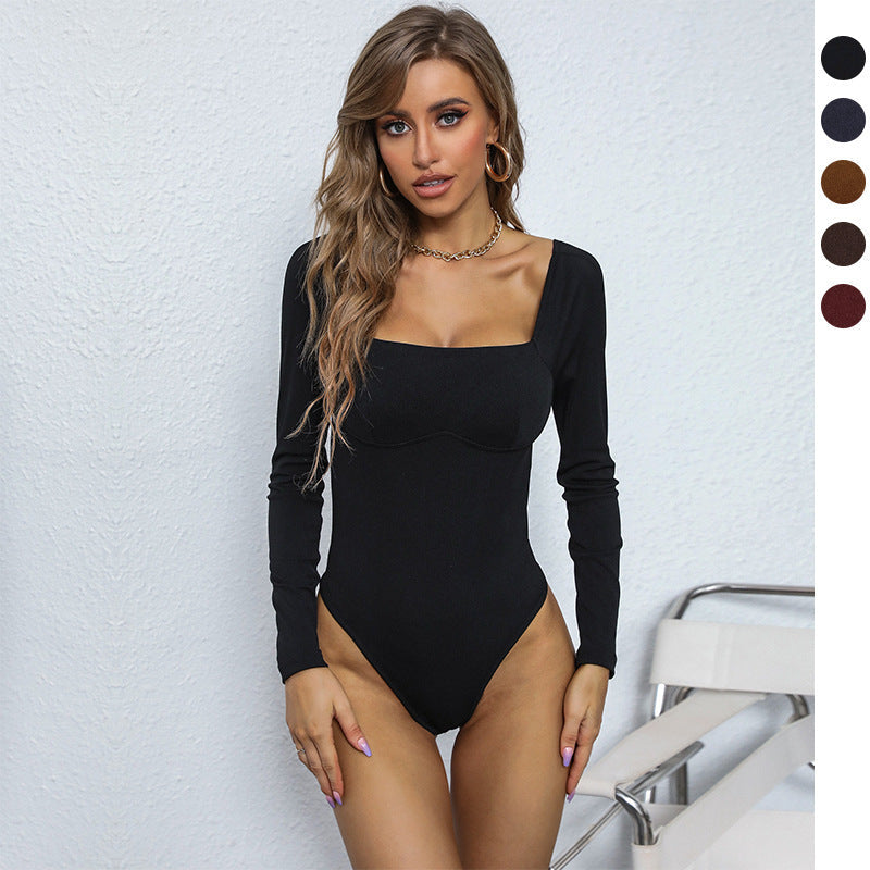 Women's Long-Sleeve Bodysuit with Straight Neckline
