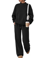 Women's Casual Lounge Set with High Stand-Up Collar and Loose Sweatpants