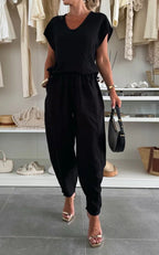 Women's Casual Jumpsuit with Elastic Waist and Pockets
