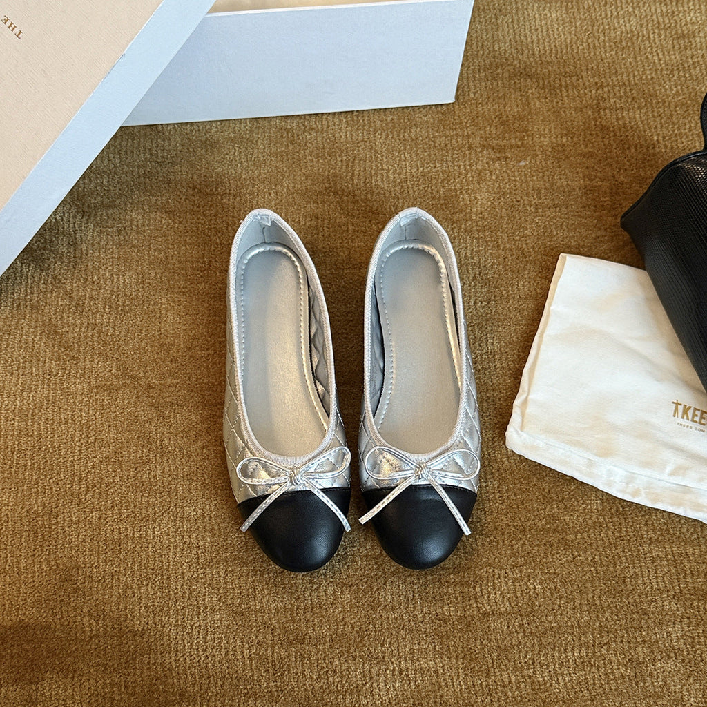 Women's Ballet Flats with Elegant Bow Detail in Leather