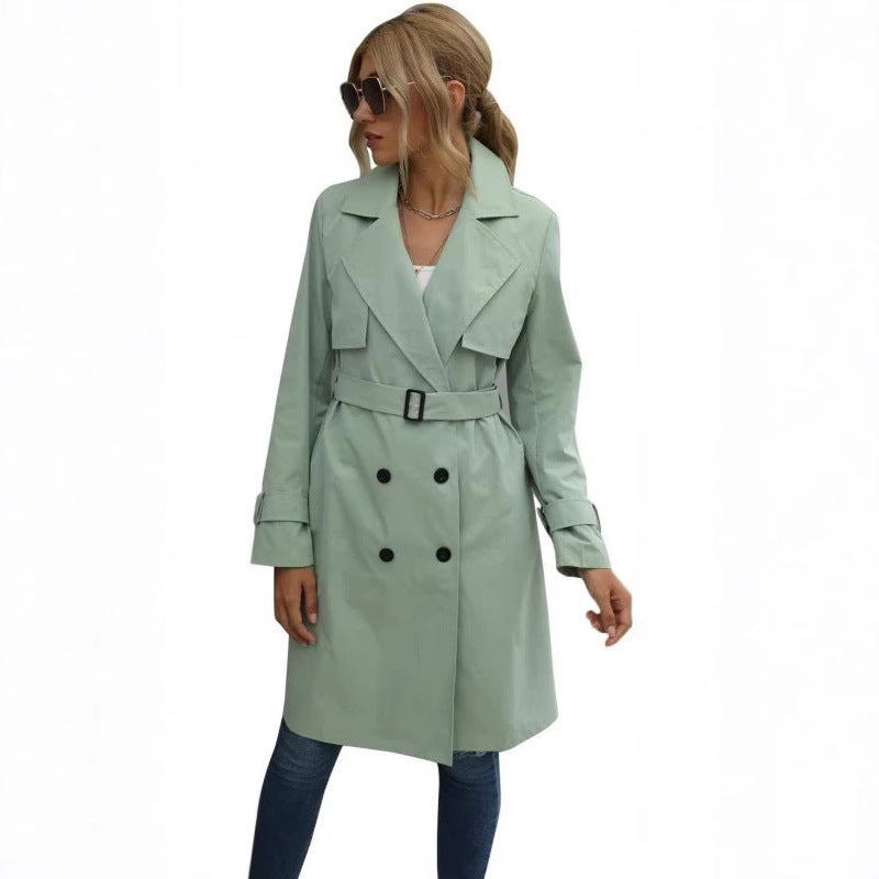 Women's Elegant Double-Breasted Trench Coat with Chic Collar